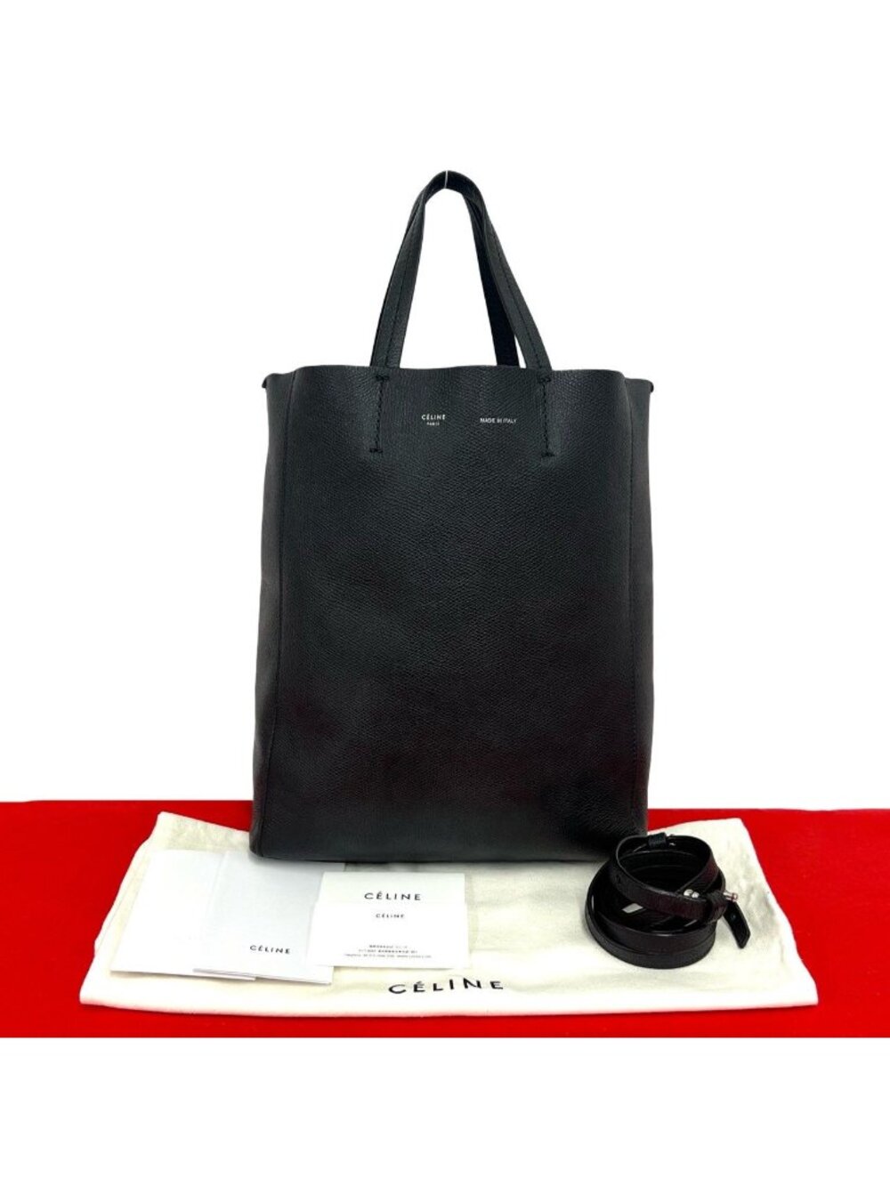 Celine Vertical Cabas Leather 2-Way Shoulder Bag Mini Tote Black